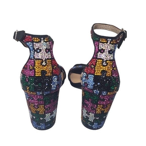INC International Concepts Lexi Black Open Toe Buckle Rhinestone Puzzle Heels 5M - Picture 7 of 11